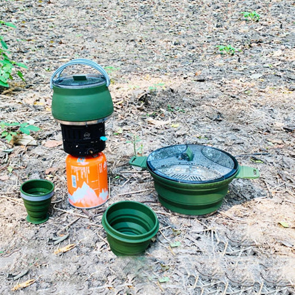 Silicone Folding Camping Kettle Pan Pot Portable Collapsible Heat Resistant Cookware Pot Food Grade for Outdoor Hiking Picnic