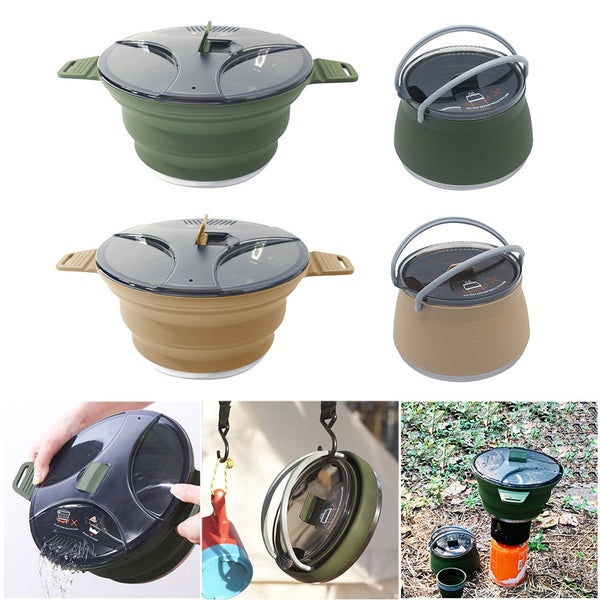 Silicone Folding Camping Kettle Pan Pot Portable Collapsible Heat Resistant Cookware Pot Food Grade for Outdoor Hiking Picnic